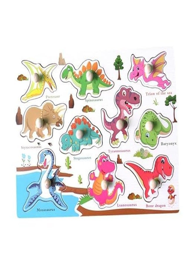 NEKSTY Wooden 10 Pieces Dinosaur Themed Pegged Knob Toy - Image 1